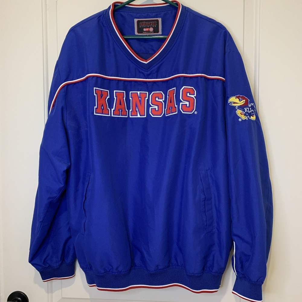 Vtg Kansas KU Blue Pullover Windbreaker By Colosseum Large